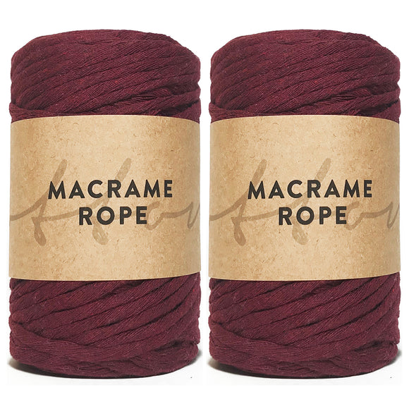 Bordeaux Red 90m 5mm Recycled Cotton Macrame Yarn 500g Single Twist