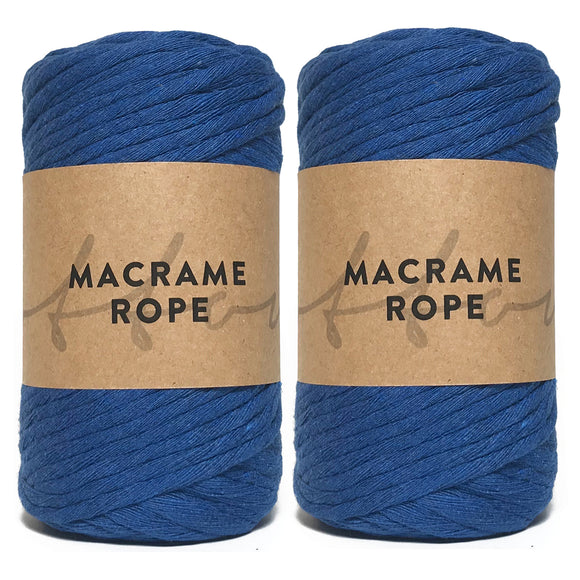 Indigo Blue 90m 5mm Recycled Cotton Macrame Yarn 500g Single Twist